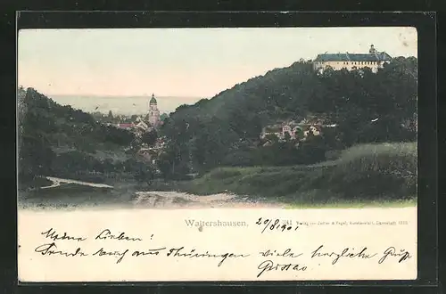 AK Waltershausen, Panoramablick auf Ort und Schloss