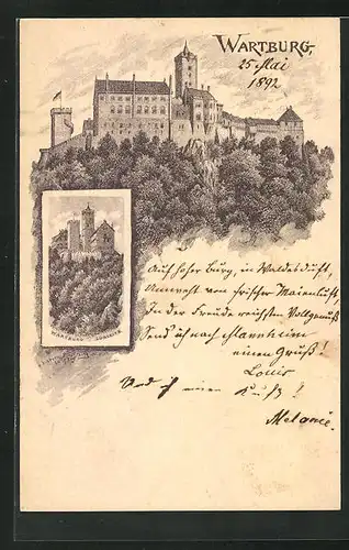 Vorläufer-Künstler-Lithographie Eisenach, 1892, Wartburg, Ganzsache PP9 F400
