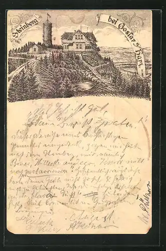 Vorläufer-AK Steinberg bei Goslar a/Harz, 1890, Hotel Steinberg, Ganzsache PP9 F383