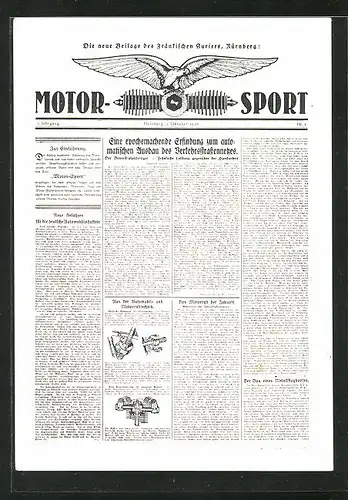 AK Motor-Sport, die neue Beilage des Fränkischen Kuriers, 1. Oktober 1926