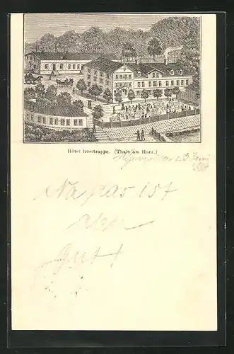 Vorläufer-Lithographie Ganzsache PP6F118: Thale / Harz, 1886, Blick auf das Hotel Rosstrappe