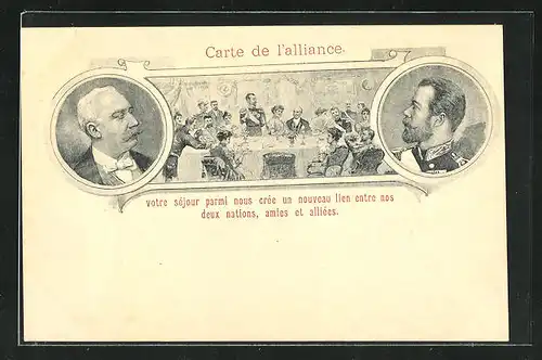 AK Carte de l`alliance, Zar Nikolaus II. von Russland