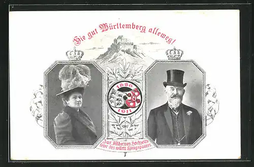 AK Erinnerung an die Silberhochzeit des Württ. Königspaares 1911, Ganzsache