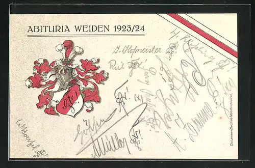 Lithographie Weiden, Abituria 1923 /24, Studentenwappen