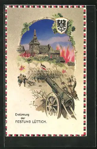 AK Propaganda 1. Weltkrieg, Erstürmung der Festung Lüttich, Halt gegen das Licht