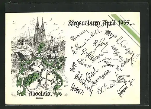 AK Regensburg, Absolvia 1935, Oberrealschule u. Wappen, Unterschriften der Schüler