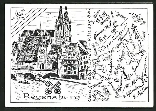 AK Regensburg, Absolvia 1941, Oberrealschule, Klasse 5 A, Unterschriften der Schüler