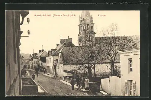 AK Neufchatel, Strassenpartie mit Kirche