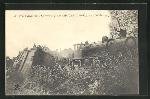 AK Chouzy, l'Accident de Chemin de fer 1904, Eisenbahnkatastrophe