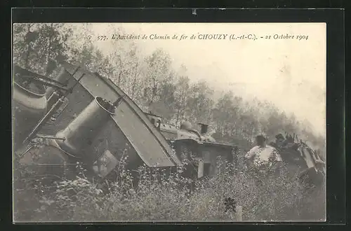 AK Chouzy, l'Accident de Chemin de fer 1904, Eisenbahnkatastrophe