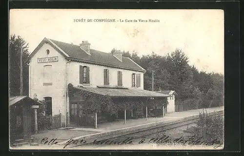 AK Vieux-Moulin, La Gare, Bahnhof von der Gleisseite betrachtet
