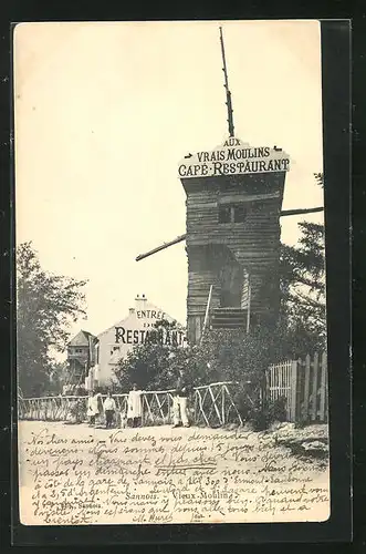 AK Sannois, Vieux Moulin, Café-Restaurant des Vrais Moulin, Windmühle