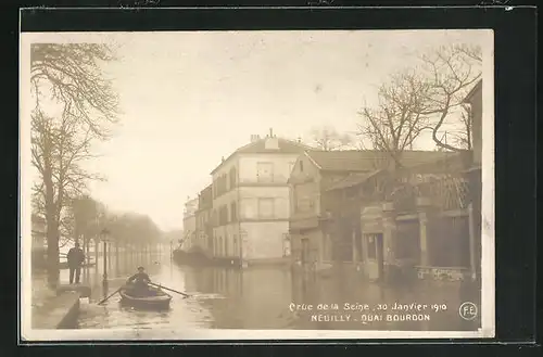 AK Neuilly, Quai Bourdon, Hochwasser 1910