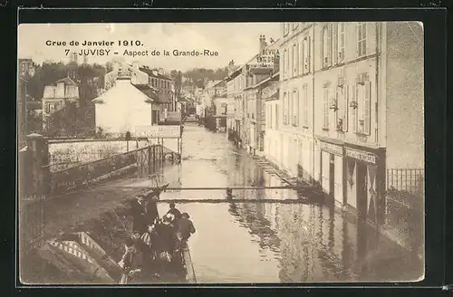 AK Juvisy, Crue de Janvier 1910, Aspect de la Grande-Rue, Hochwasser