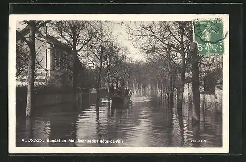 AK Juvisy, Les Inondations de 1910, Avenue de l`Hotel de Ville, Hochwasser