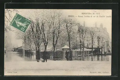 AK Corbeil, Inondations de 1910, Avenue Darblay et rue du Général Lucotte, Hochwasser