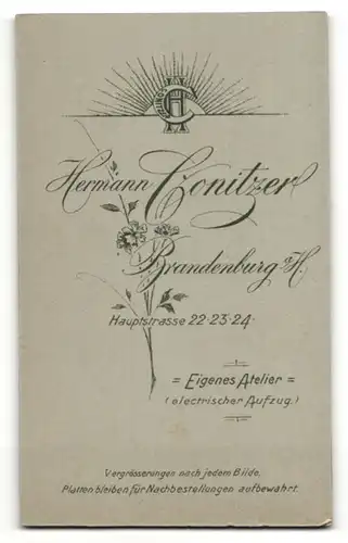 Fotografie Hermann Conitzer, Brandenburg a/H., Junge im Anzug stehend mit heller Fliege und Buch in der Hand