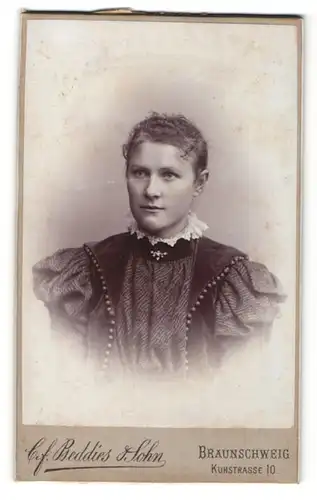 Fotografie C. F. Beddies & Sohn, Braunschweig, Frau im Kleid mit Puffärmeln