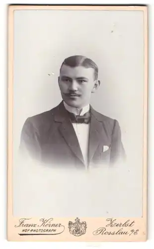 Fotografie Franz Körner, Zerbst, Portrait charmant blickender junger Mann mit Schnurrbart