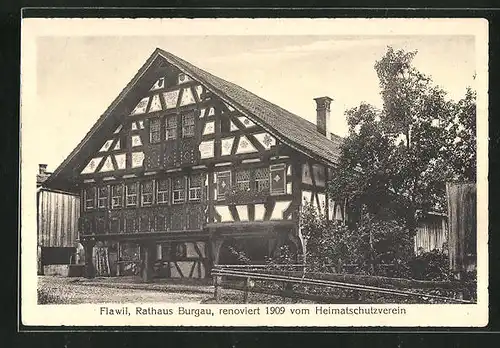 AK Flawil, Rathaus Burgau, renoviert 1909