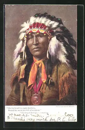 AK Indianer mit Federkopfbedeckung