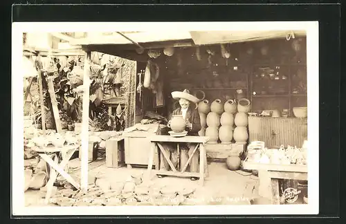 AK Los Angeles. CA, Indian Pottery Maker at Work, Olvera Street