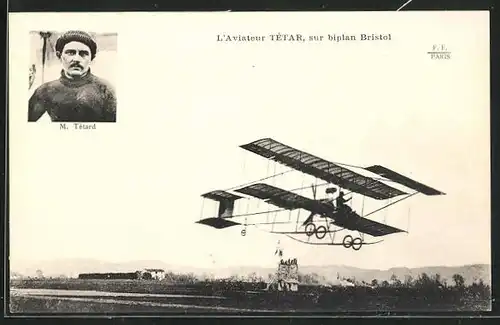 AK Pilot M. Tétar im Doppeldecker-Flugzeug vom Typ Bristol