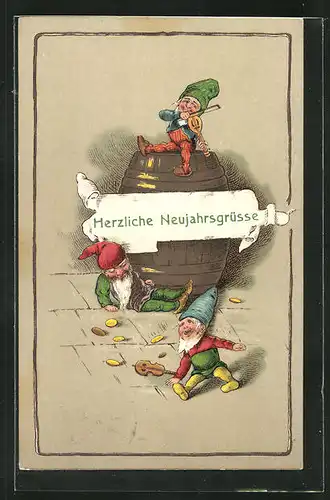 Präge-AK Zwerge musizieren zum Jahreswechsel, Herzliche Neujahrsgrüsse