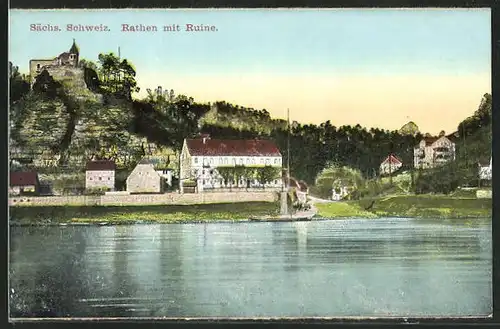AK Rathen / Sächs. Schweiz, Teilansicht mit Ruine