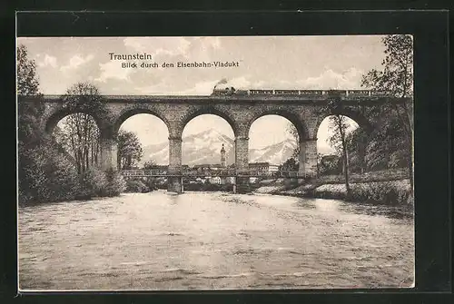 AK Traunstein, Blick durch den Eisenbahn-Viadukt