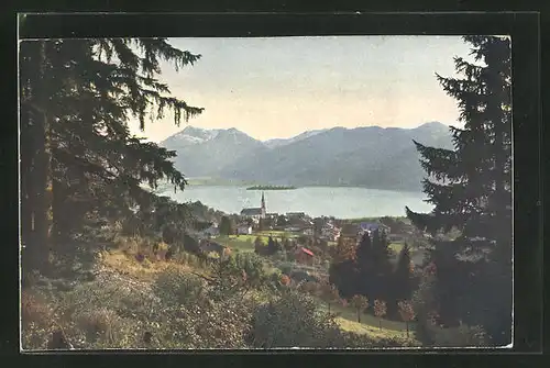 AK Schliersee, Ortsansicht mit Brecherspitze