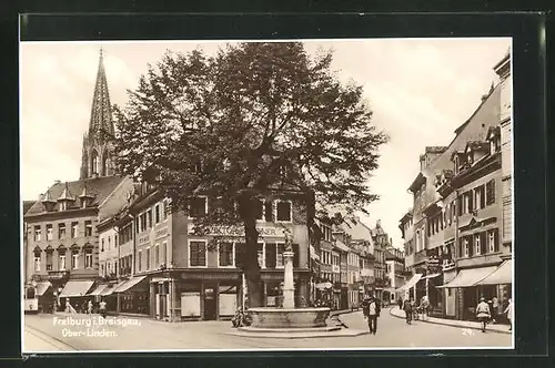 AK Freiburg i. Breisgau, Ober-Linden mit Brunnen