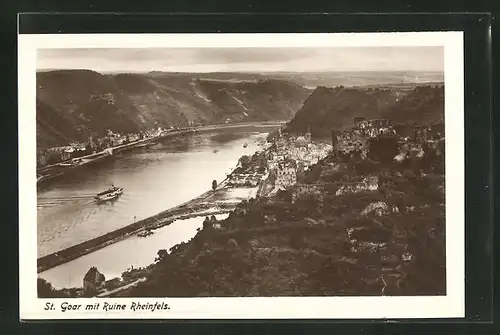 AK St. Goar, Ortsansicht mit Ruine Rheinfels