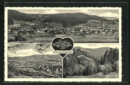 AK Uhlstädt / Saale, Gesamtansicht, Blick vom Kreuzenberg auf den Ort, Partie im Uhlsbachtal