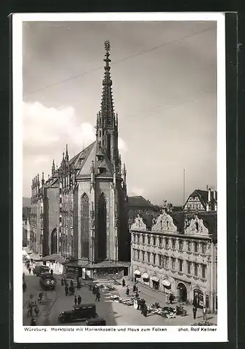 AK Würzburg, Marktplatz mit Marienkapelle und Haus zum Falken