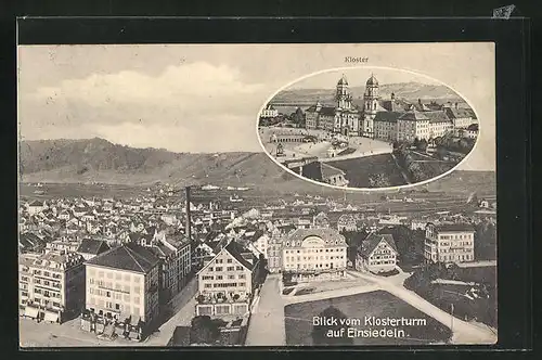 AK Einsiedeln, Blick vom Klosterturm auf den Ort, Kloster