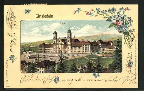 Präge-Passepartout-Lithographie Einsiedeln, Kloster