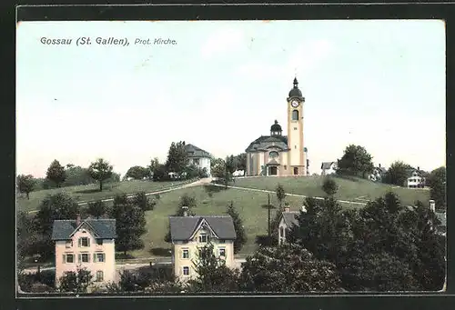 AK Gossau, Teilansicht mit prot. Kirche