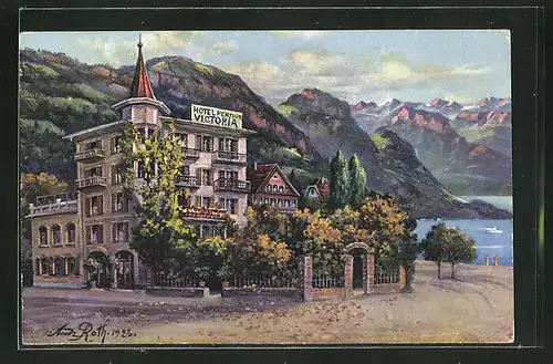 Künstler-AK Weggis, Hotel-Pension Victoria