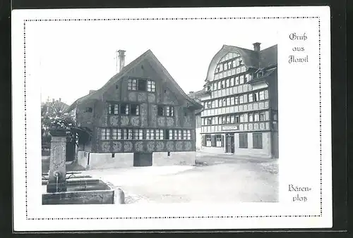 AK Flawil, Bärenplatz mit Brunnen