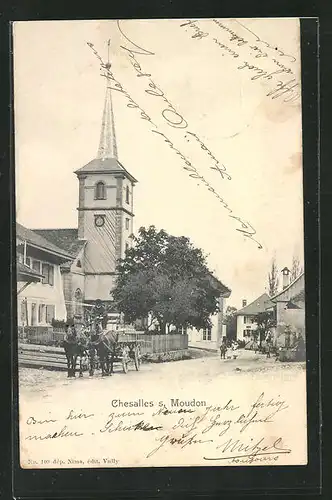 AK Chesalles s. Moudon, Ortspartie mit Kirche