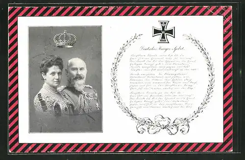 AK König Wilhelm II. von Württemberg, Charlotte zu Schaumburg-Lippe, Deutsches Krieger-Gebet
