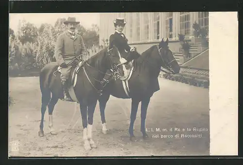 AK Racconigi, L. I. M. m. il Re e la Regina nel parco