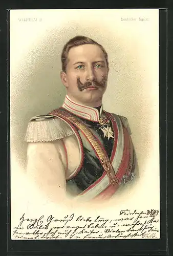 Lithographie Kaiser Wilhelm II. in Uniform