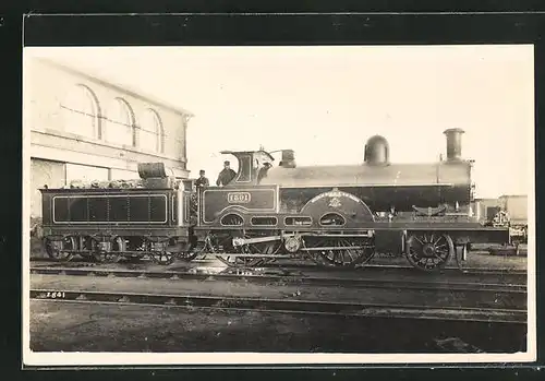 AK englische Eisenbahn, 1301, Teutonic, Lokomotive mit Tender und Zugführer