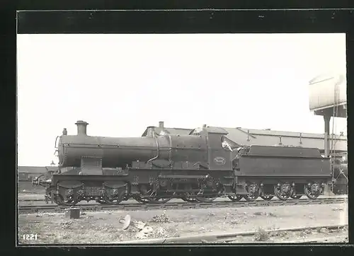 AK englische Eisenbahn, 4127, Great Western, Lokomotive mit Zugführer und Tender