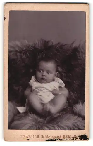 Fotografie J. Baruch, Berlin, Baby zusammengekauert in Pelzdecke