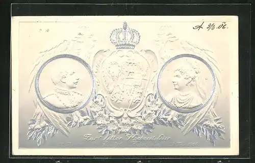 Relief-AK Kaiser Wilhelm II. mit Gemahlin zur Silberhochzeitsfeier 1906