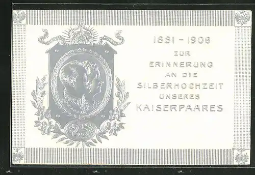 Relief-AK Kaiser Wilhelm II. mit Gemahlin, zur Erinnerung an die Silberhochzeit des Kaiserpaares 1906