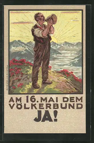 Künstler-AK Schweiz, Abstimmung über den Beitritt zum Völkerbund 1920, Aufforderung zum Ja